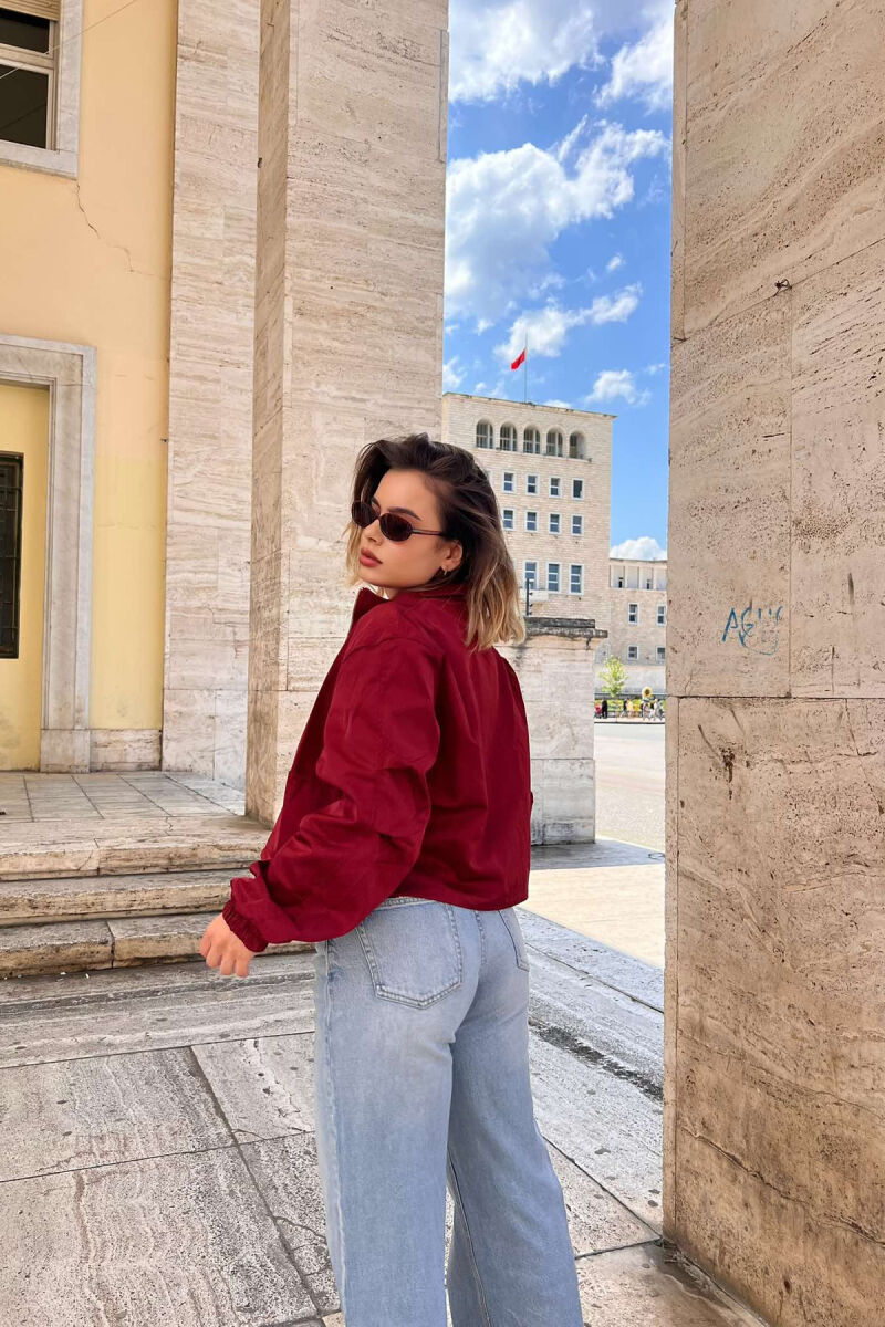 HIGH NECK CROPPED WOMEN JACKET BURGUNDY/VISHNJE - 3