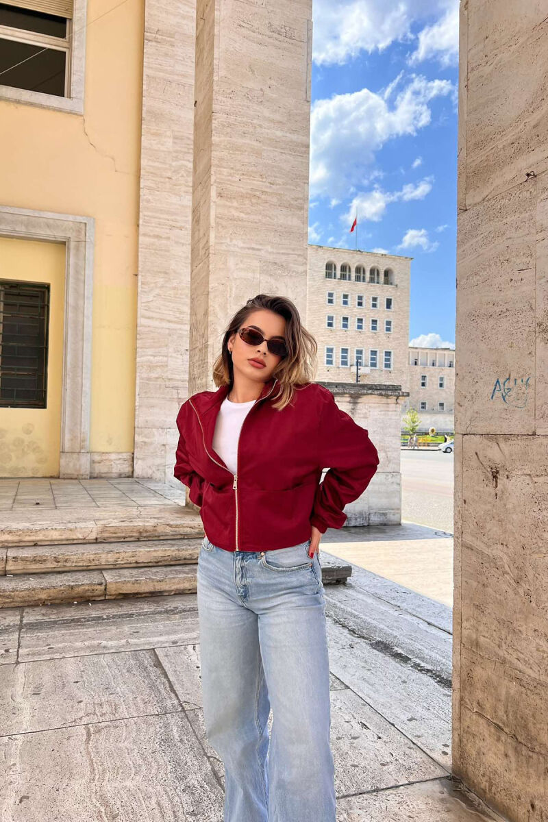 HIGH NECK CROPPED WOMEN JACKET BURGUNDY/VISHNJE - 4