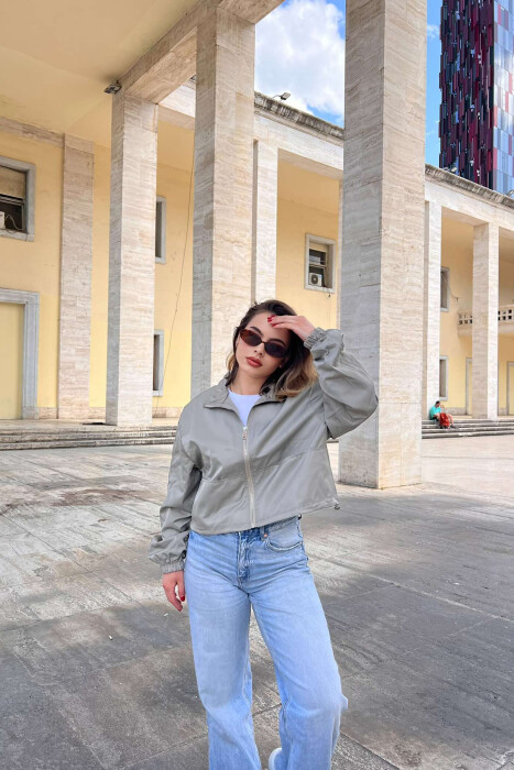 HIGH NECK CROPPED WOMEN JACKET DARK BEIGE/BEZHE ERRET 