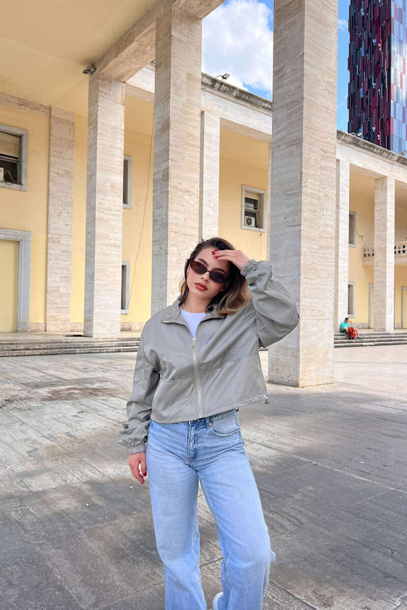 HIGH NECK CROPPED WOMEN JACKET DARK BEIGE/BEZHE ERRET - 1