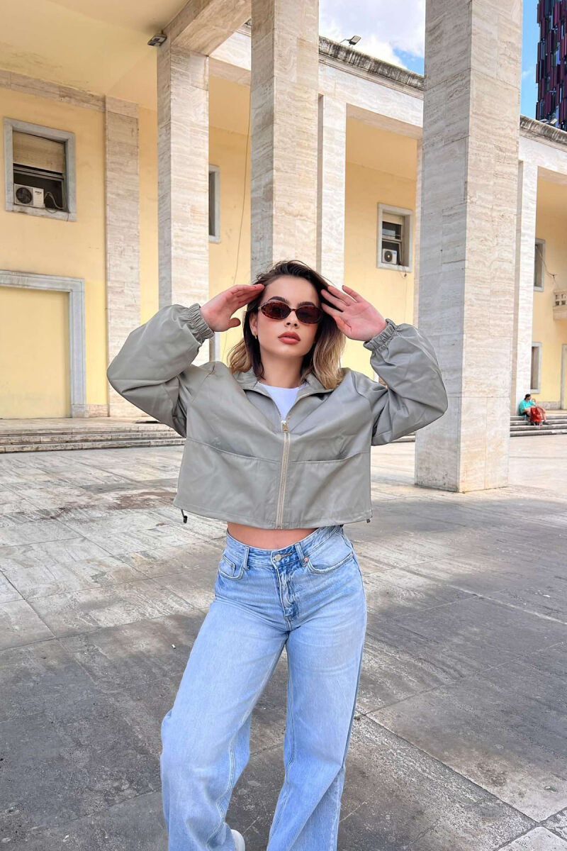 HIGH NECK CROPPED WOMEN JACKET DARK BEIGE/BEZHE ERRET - 3