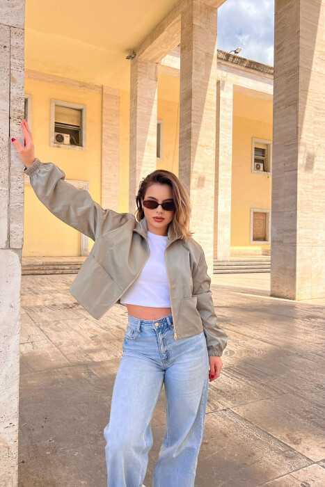 HIGH NECK CROPPED WOMEN JACKET DARK BEIGE/BEZHE ERRET - 5