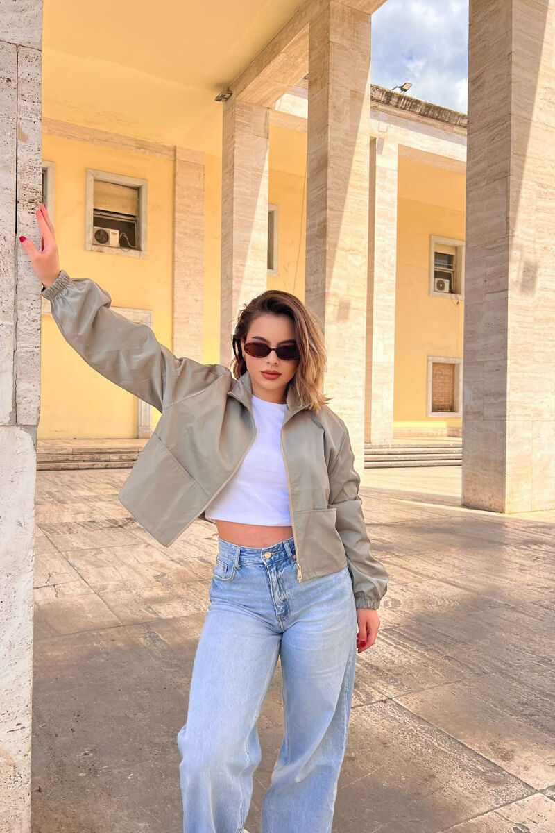 HIGH NECK CROPPED WOMEN JACKET DARK BEIGE/BEZHE ERRET - 5