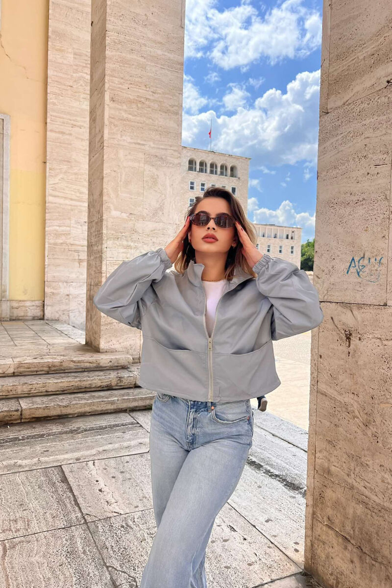 HIGH NECK CROPPED WOMEN JACKET LIGHT GREY/GZ - 2