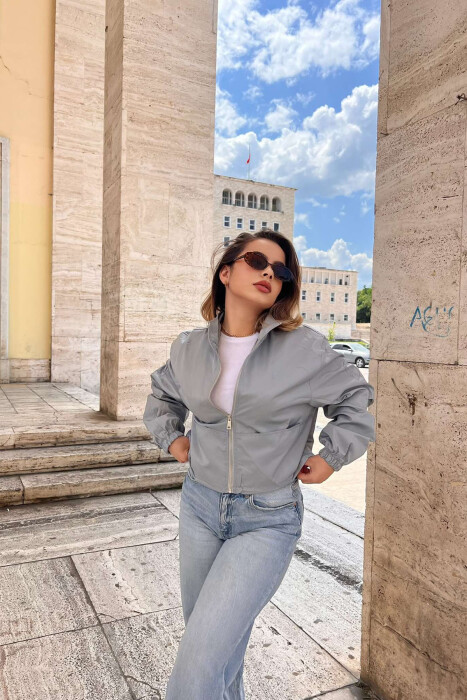 HIGH NECK CROPPED WOMEN JACKET LIGHT GREY/GZ - 4