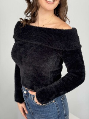 HIGH NECK FLUFFY WOMEN SWEATER BLACK/ E ZEZE 