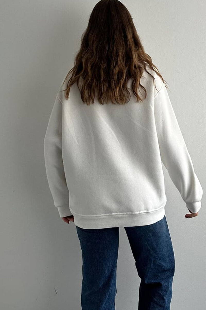 HIGH NECK FLUFFY WOMEN SWEATSHIRT WHITE-BLACK/BAZE - 5