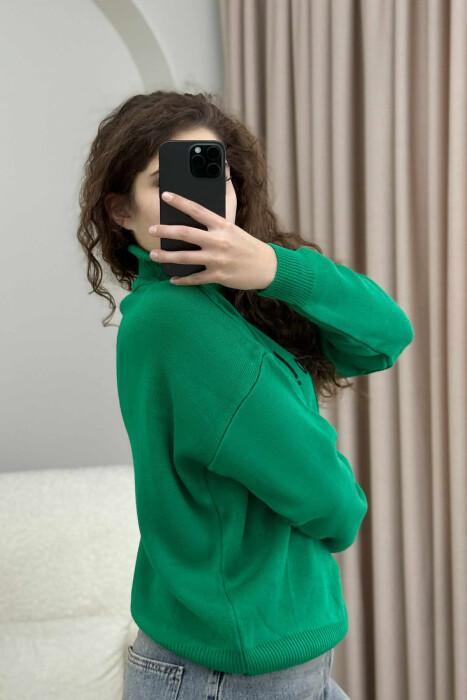 HIGH NECK FRONT WRITTINGS WOMEN SWEATER GREEN/JESHILE - 3