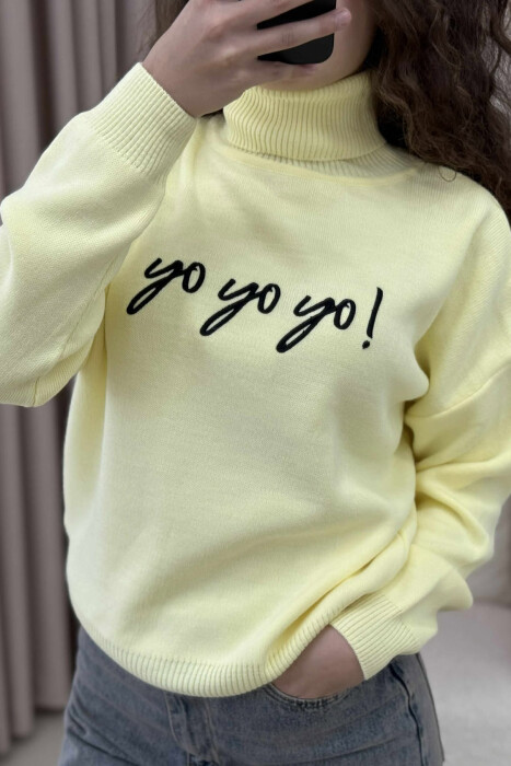HIGH NECK FRONT WRITTINGS WOMEN SWEATER YELLOW/E VERDHE - 4