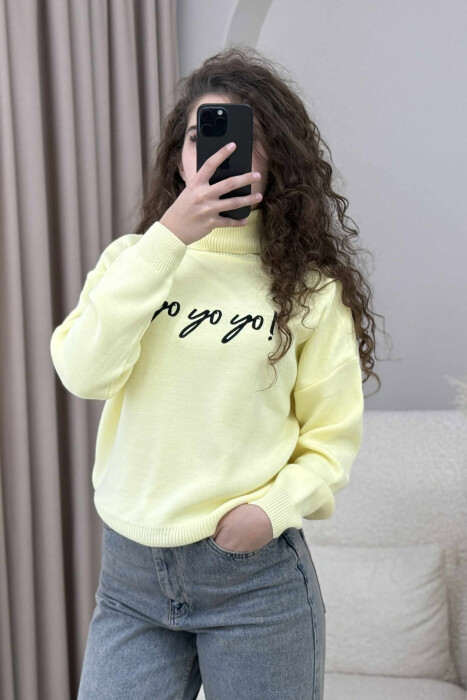 HIGH NECK FRONT WRITTINGS WOMEN SWEATER YELLOW/E VERDHE - 2