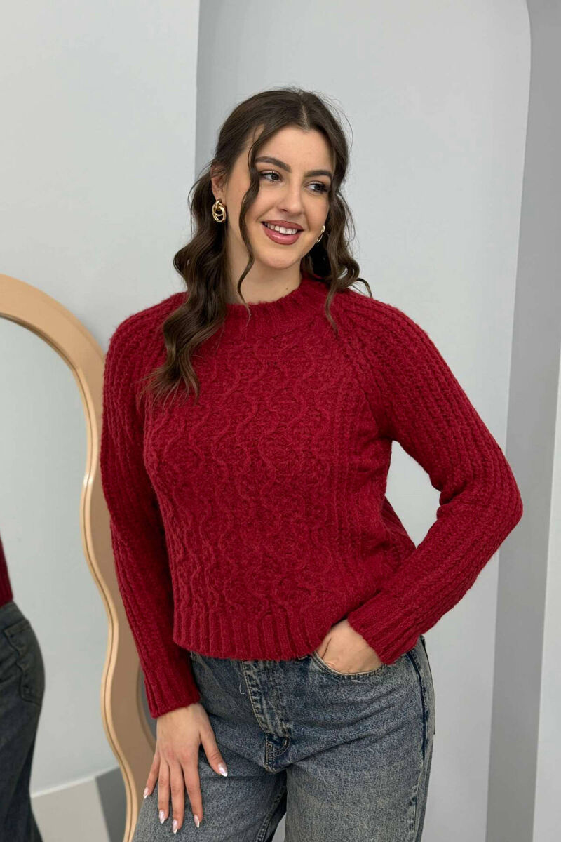 HIGH NECK KNITTED WOMEN SWEATER BURGUNDY/VISHNJE - 1