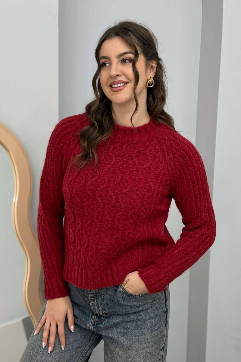 HIGH NECK KNITTED WOMEN SWEATER BURGUNDY/VISHNJE - 2