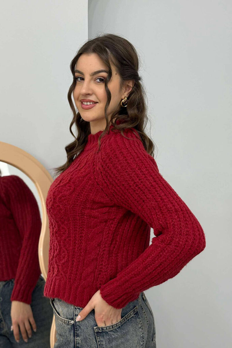 HIGH NECK KNITTED WOMEN SWEATER BURGUNDY/VISHNJE - 3