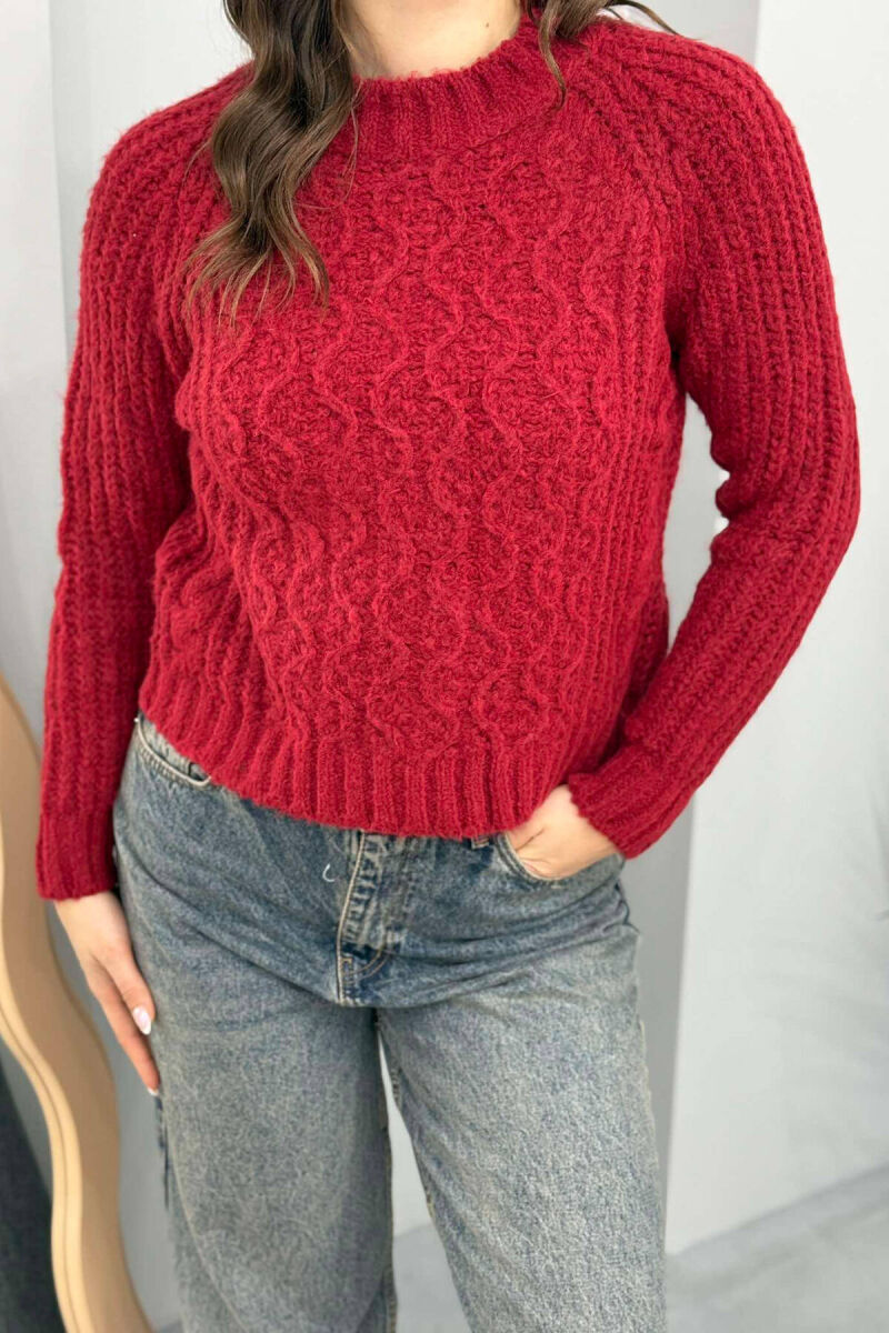 HIGH NECK KNITTED WOMEN SWEATER BURGUNDY/VISHNJE - 4