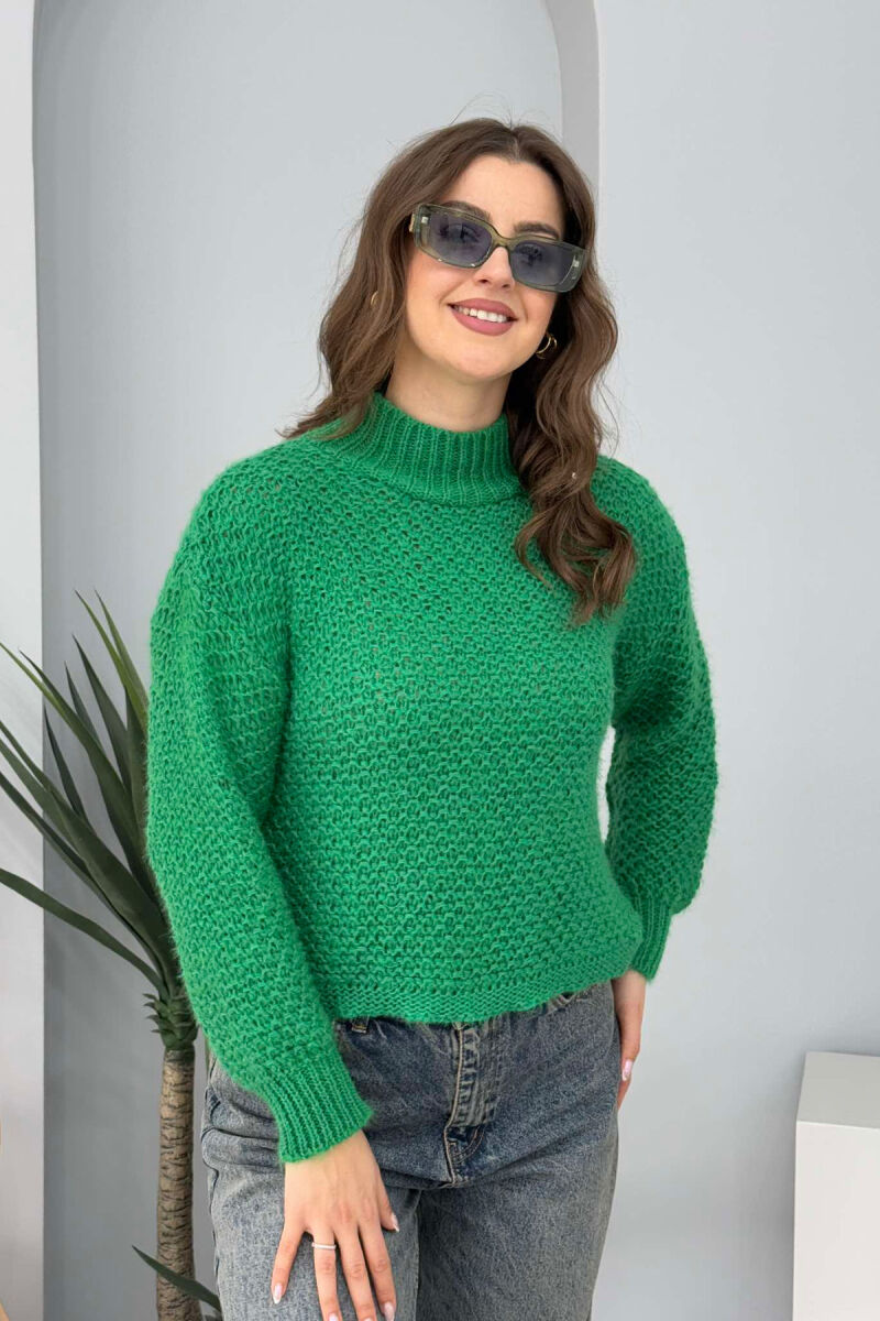 HIGH NECK KNITTED WOMEN SWEATER GREEN/JESHILE - 4