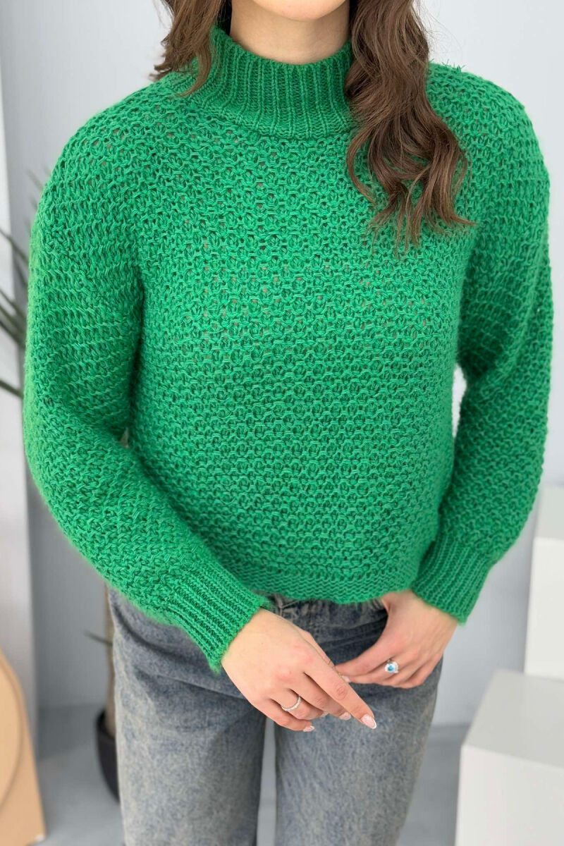 HIGH NECK KNITTED WOMEN SWEATER GREEN/JESHILE - 5