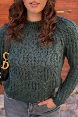 HIGH NECK KNITTED WOMEN SWEATER GREEN/JESHILE 