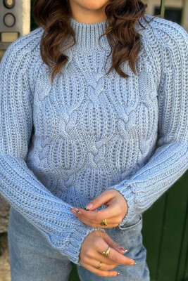 HIGH NECK KNITTED WOMEN SWEATER LIGHTBLUE/BZ 