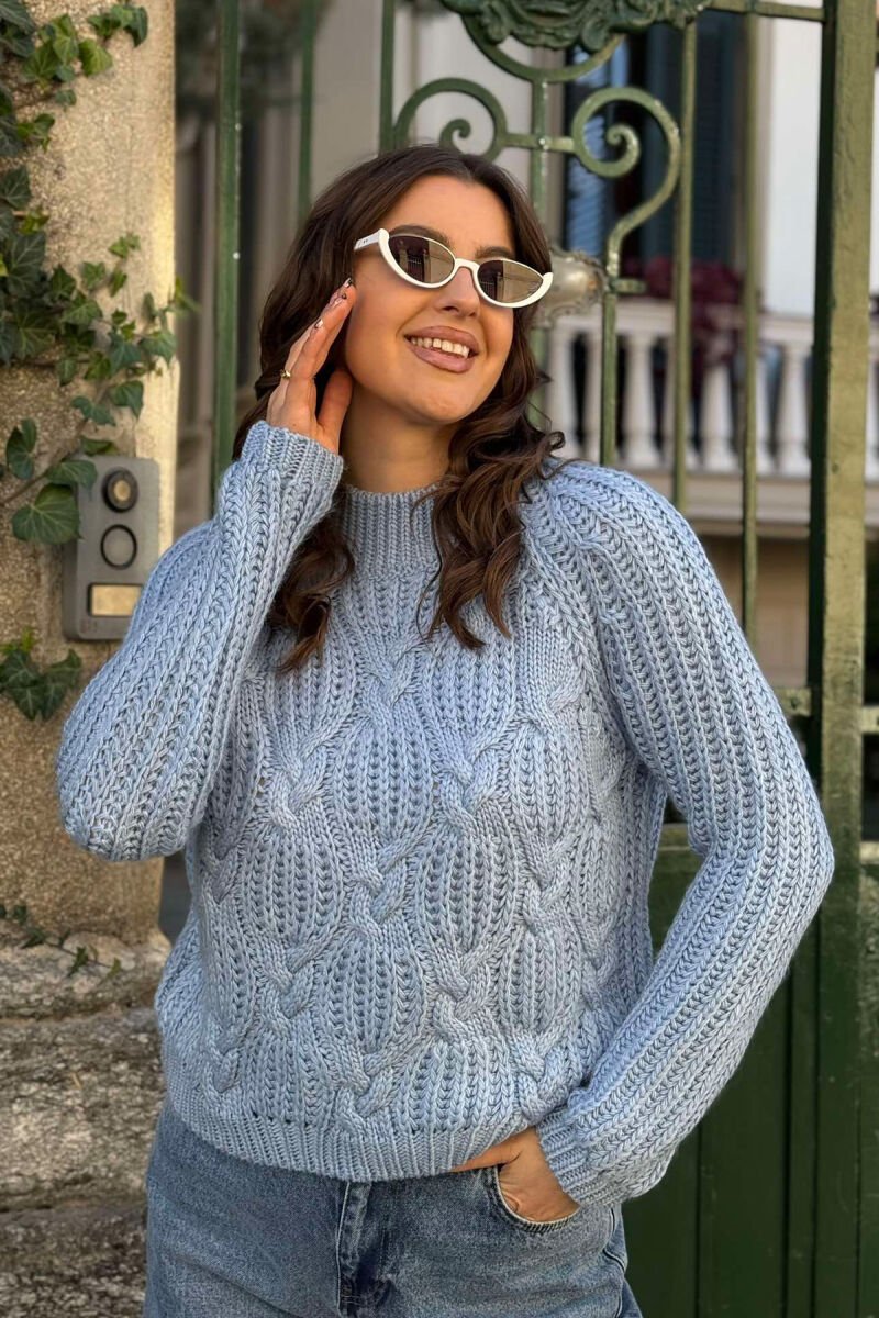 HIGH NECK KNITTED WOMEN SWEATER LIGHTBLUE/BZ - 4