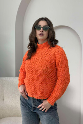 HIGH NECK KNITTED WOMEN SWEATER ORANGE/PORTOKALLI 