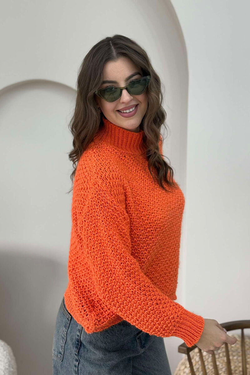 HIGH NECK KNITTED WOMEN SWEATER ORANGE/PORTOKALLI - 3