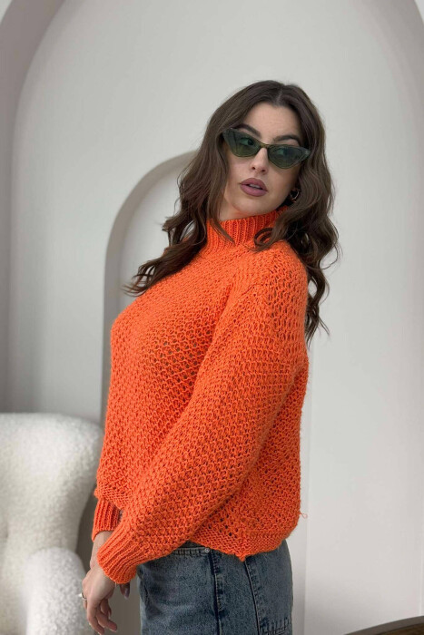HIGH NECK KNITTED WOMEN SWEATER ORANGE/PORTOKALLI - 4