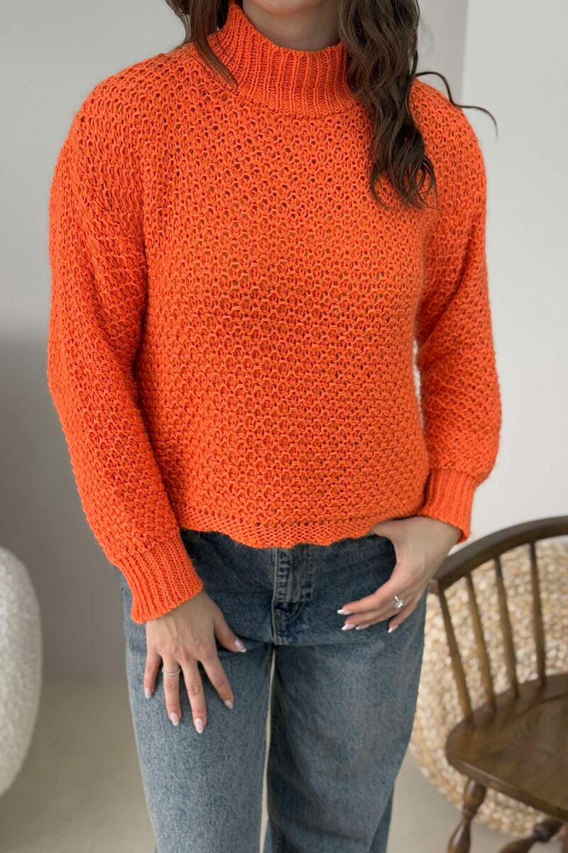 HIGH NECK KNITTED WOMEN SWEATER ORANGE/PORTOKALLI - 5