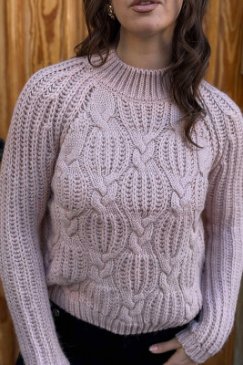 HIGH NECK KNITTED WOMEN SWEATER POWDER/PUDER 