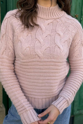 HIGH NECK KNITTED WOMEN SWEATER POWDER/PUDER 