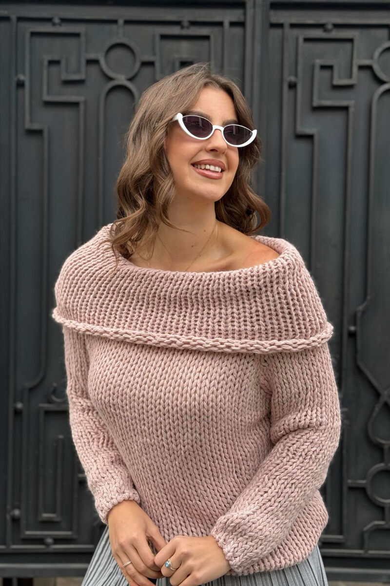 HIGH NECK KNITTED WOMEN SWEATER POWDER/PUDER - 4