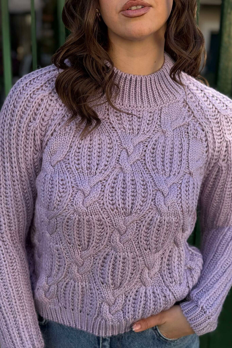 HIGH NECK KNITTED WOMEN SWEATER PURPLE/LEJLA - 1