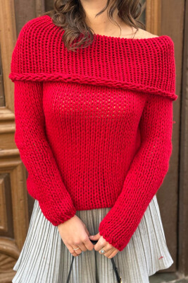 HIGH NECK KNITTED WOMEN SWEATER RED/E KUQE 