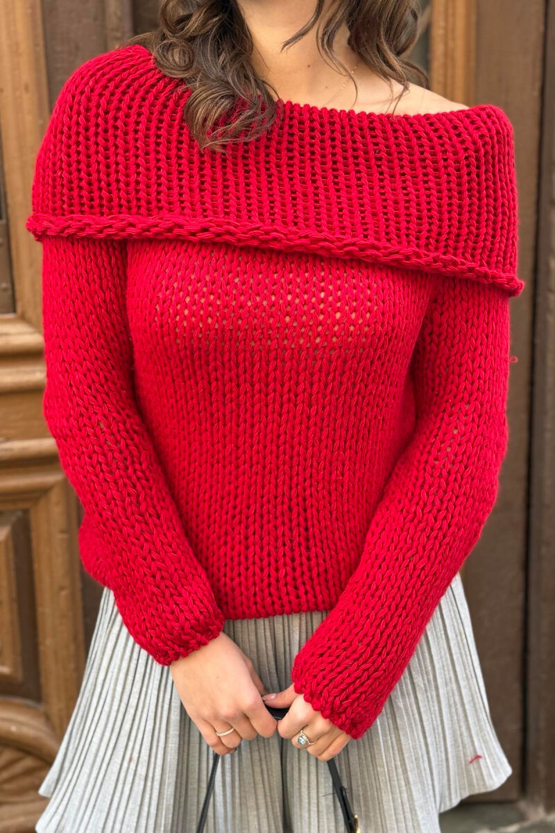 HIGH NECK KNITTED WOMEN SWEATER RED/E KUQE - 1