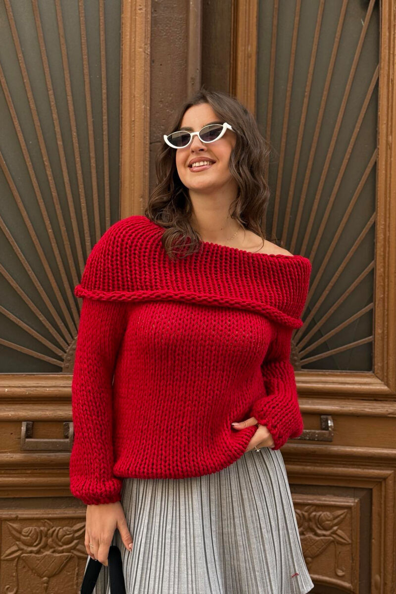 HIGH NECK KNITTED WOMEN SWEATER RED/E KUQE - 3