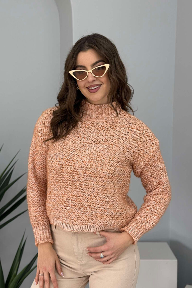 HIGH NECK KNITTED WOMEN SWEATER SANDY BROWN/RERE - 1