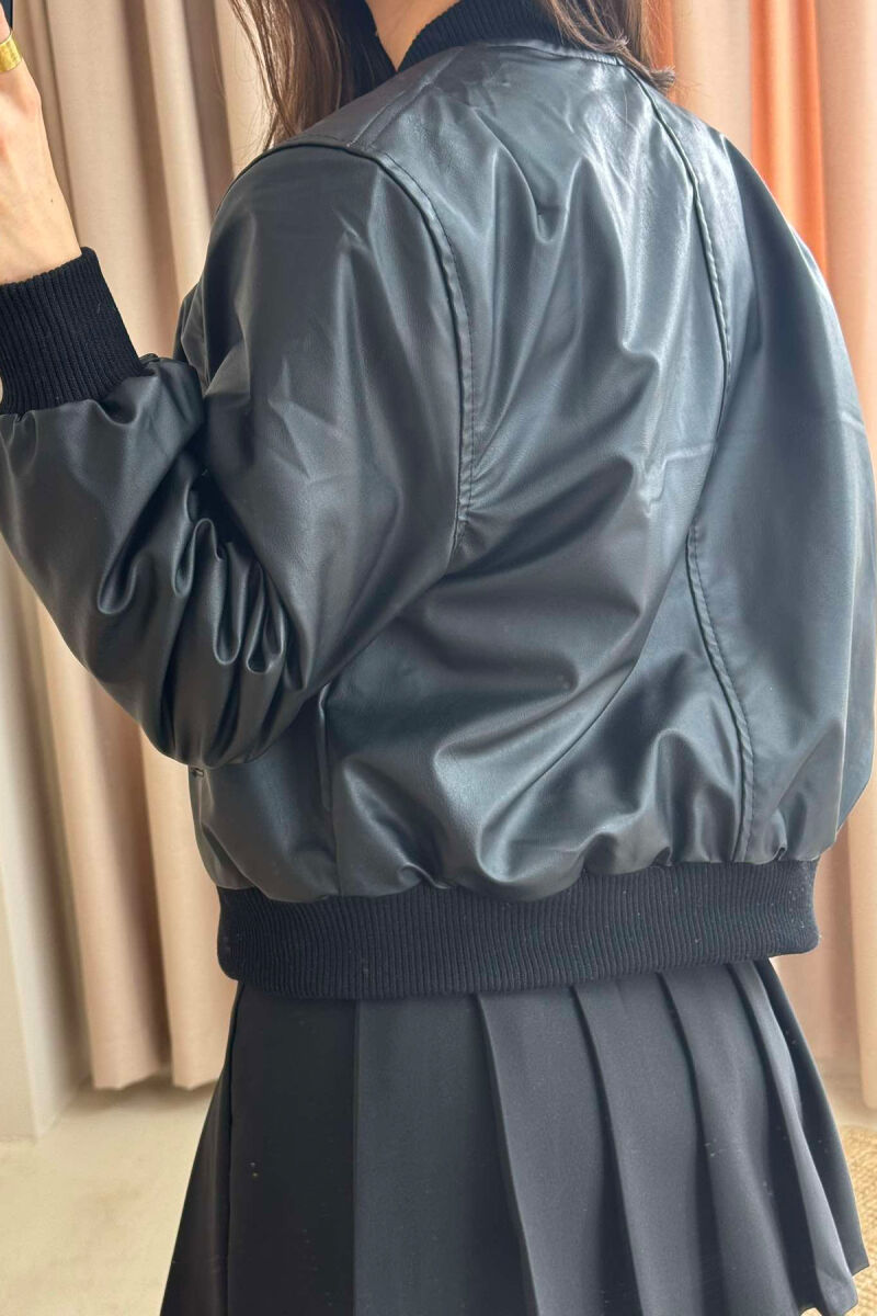 HIGH NECK LEATHER WOMEN JACKET BLACK/ E ZEZE - 3