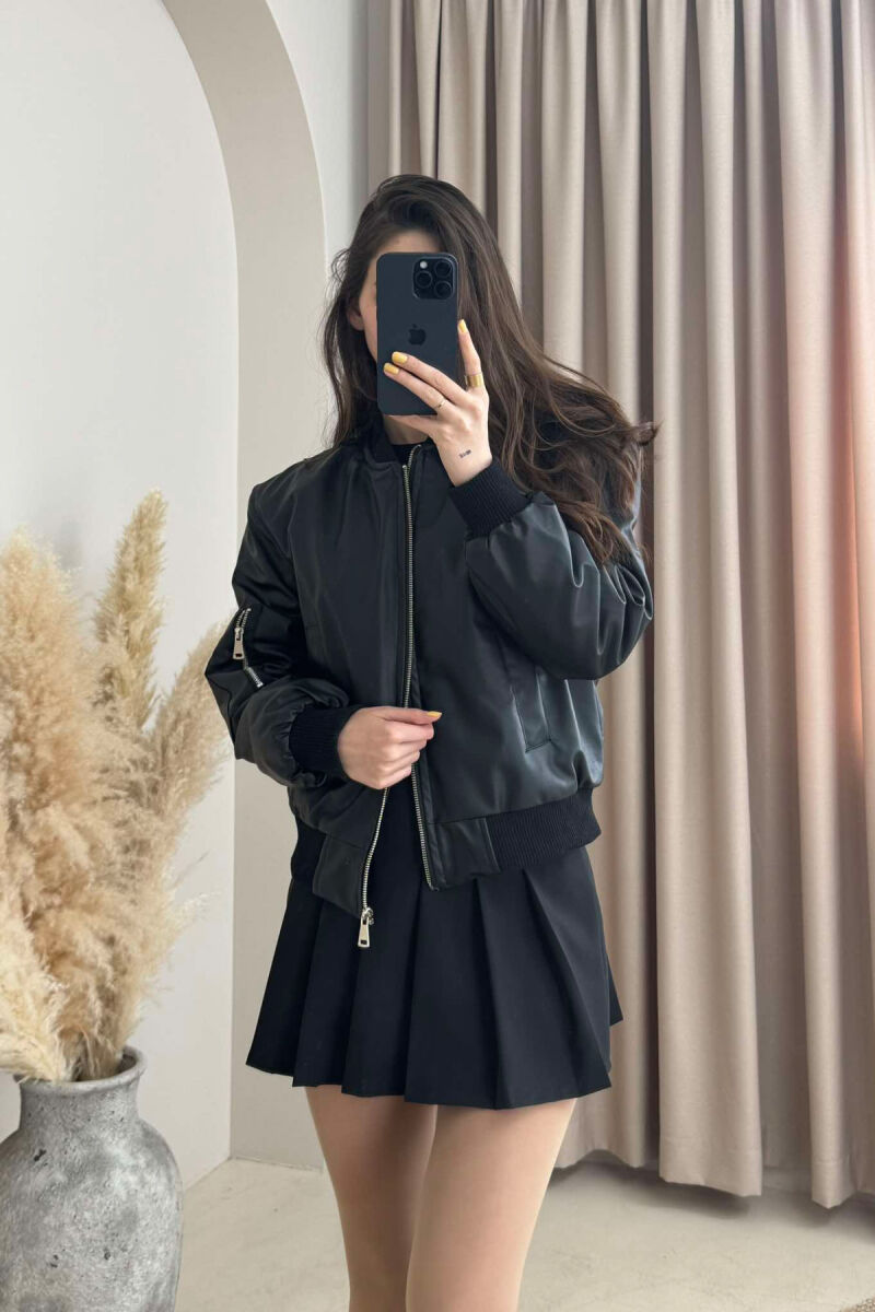 HIGH NECK LEATHER WOMEN JACKET BLACK/ E ZEZE - 5