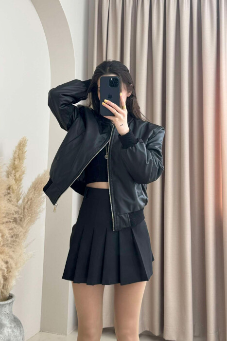HIGH NECK LEATHER WOMEN JACKET BLACK/ E ZEZE - 6