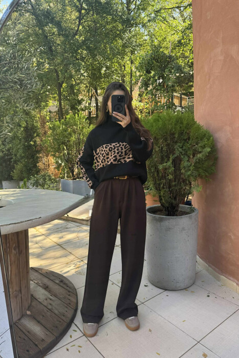 HIGH NECK LEO DESIGN WOMEN SWEATER BLACK/ E ZEZE - 2