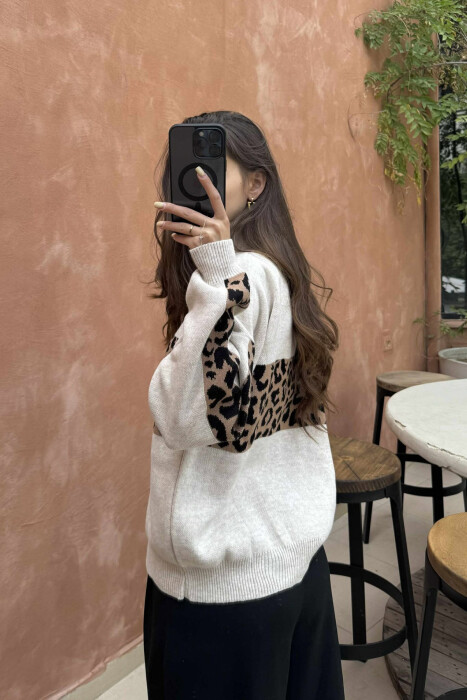 HIGH NECK LEO DESIGN WOMEN SWEATER LIGHT BEIGE/BZHZB - 3