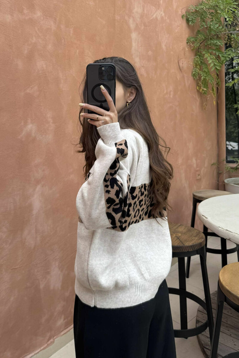 HIGH NECK LEO DESIGN WOMEN SWEATER LIGHT BEIGE/BZHZB - 3