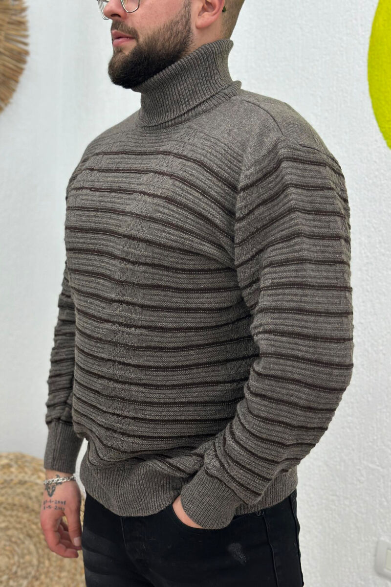 HIGH NECK LINE MEN SWEATER BROWN/KAFE - 4