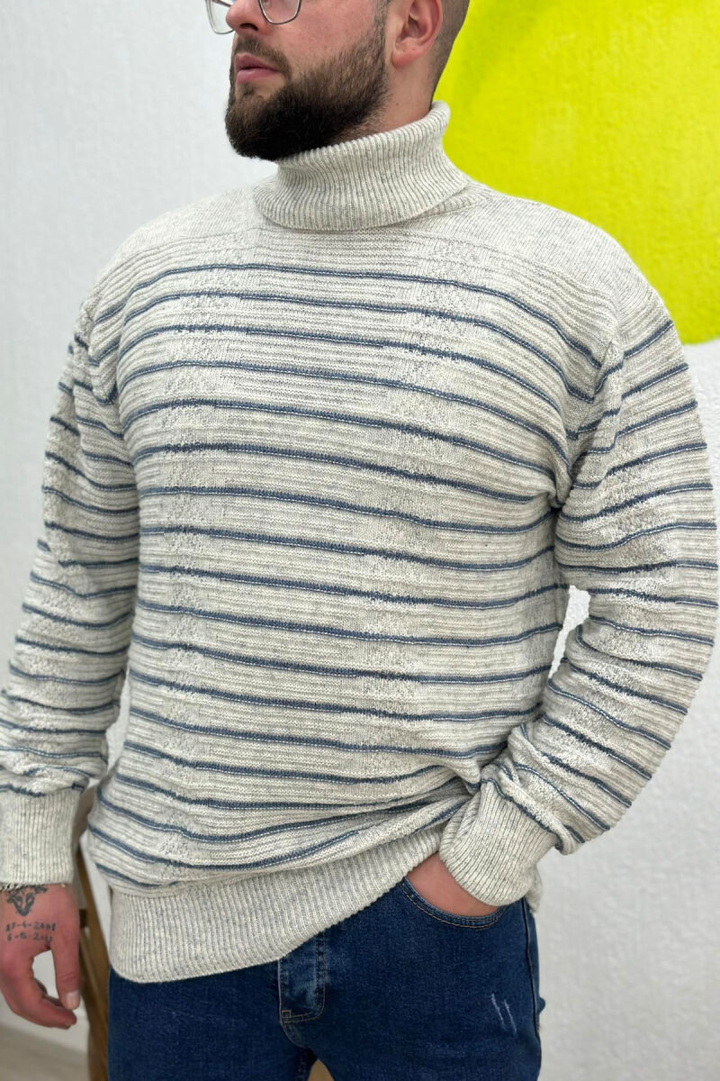 HIGH NECK LINE MEN SWEATER CREAM/KREM - 2