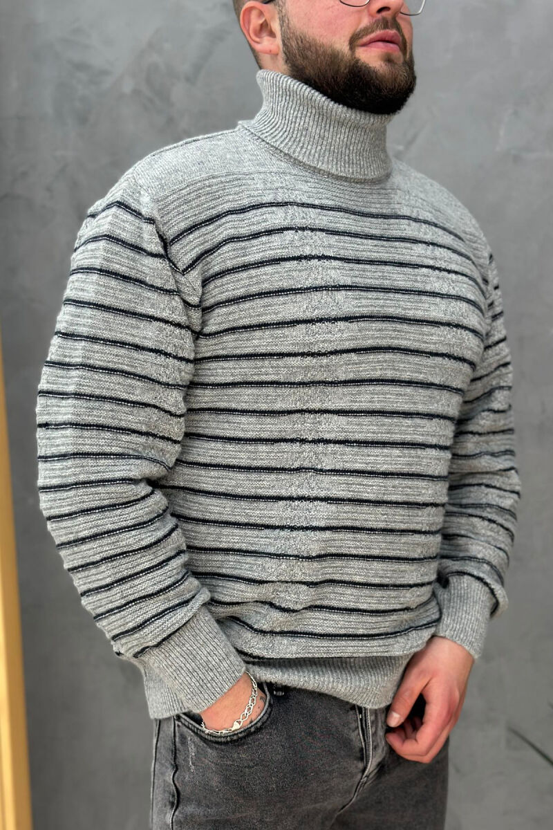 HIGH NECK LINE MEN SWEATER LIGHT GREY/GZ - 2