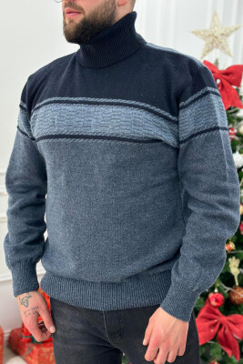 HIGH NECK LINES MAN SWEATER BLUE/BLU 