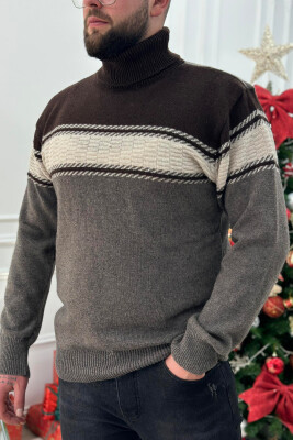 HIGH NECK LINES MAN SWEATER BROWN/KAFE 