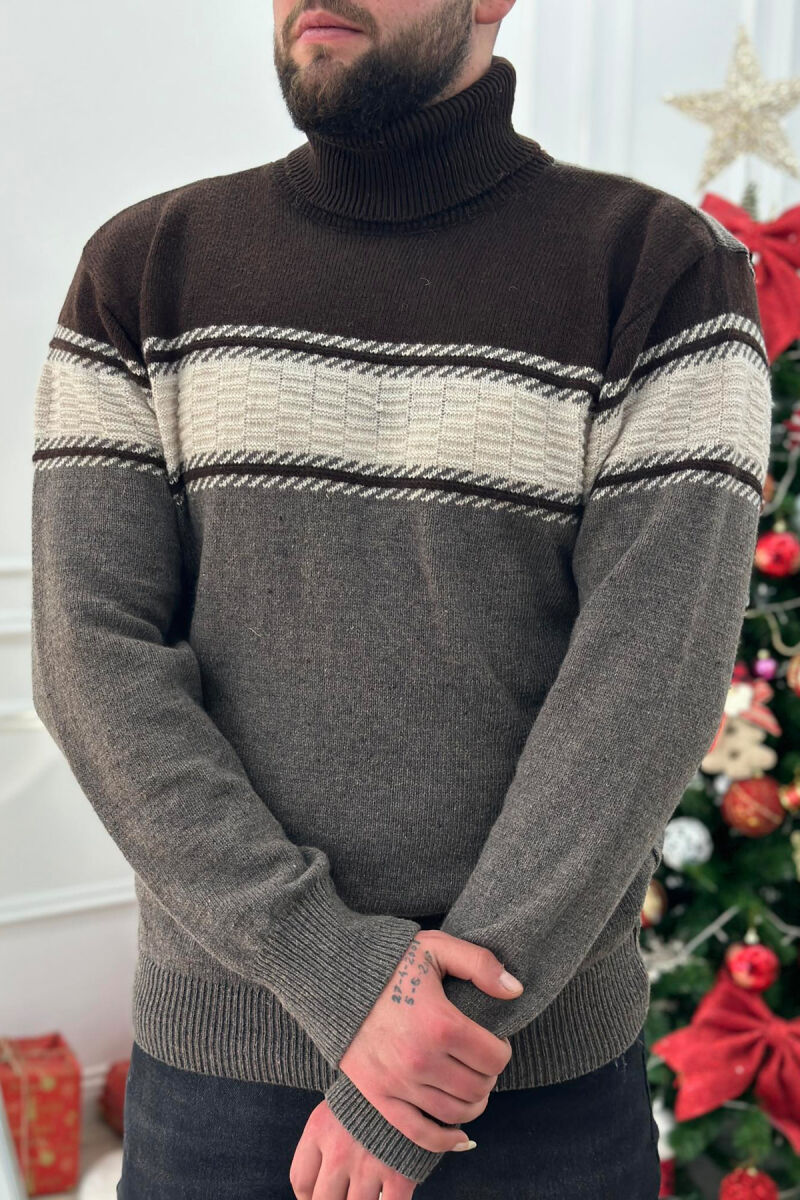 HIGH NECK LINES MAN SWEATER BROWN/KAFE - 2