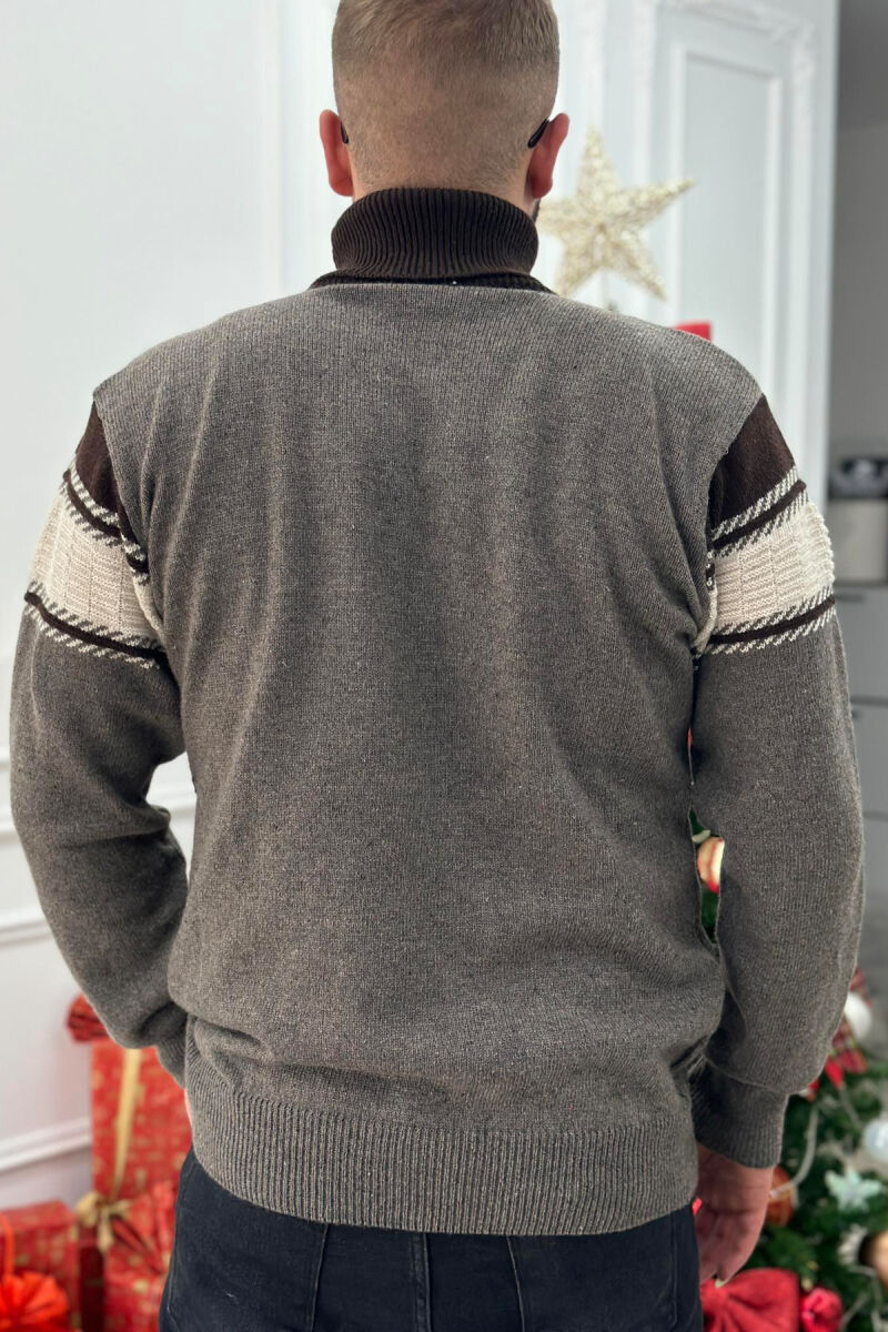 HIGH NECK LINES MAN SWEATER BROWN/KAFE - 3