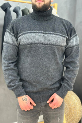 HIGH NECK LINES MAN SWEATER DARK GREY/GEE 