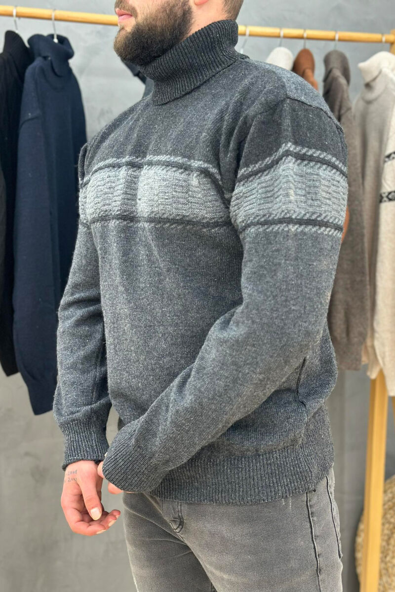 HIGH NECK LINES MAN SWEATER DARK GREY/GEE - 2